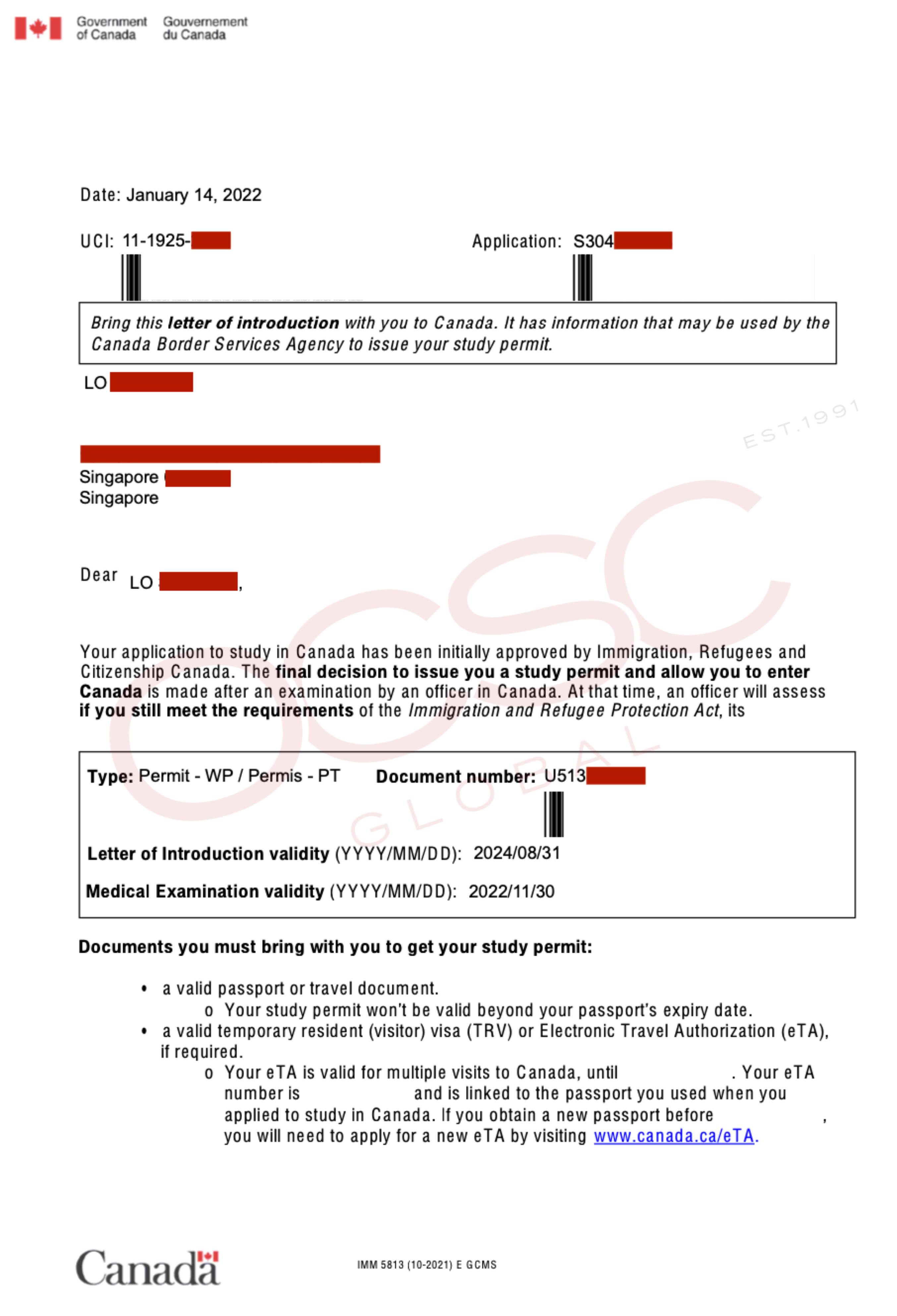 Approval for Canada Study Permit + Open Work Permit + Child Study