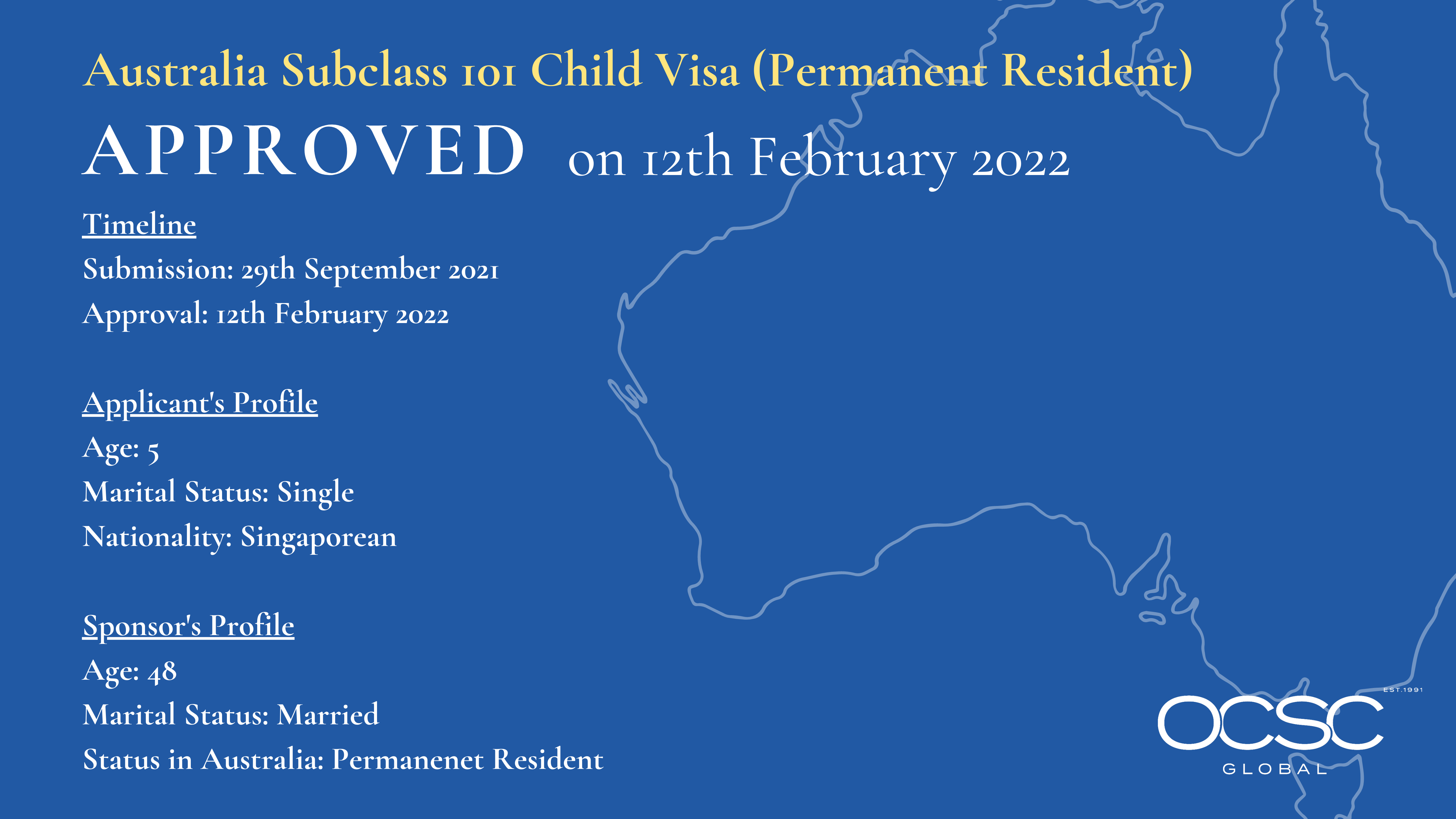 Approval for Australia Child Visa Subclass 101 OCSC Global