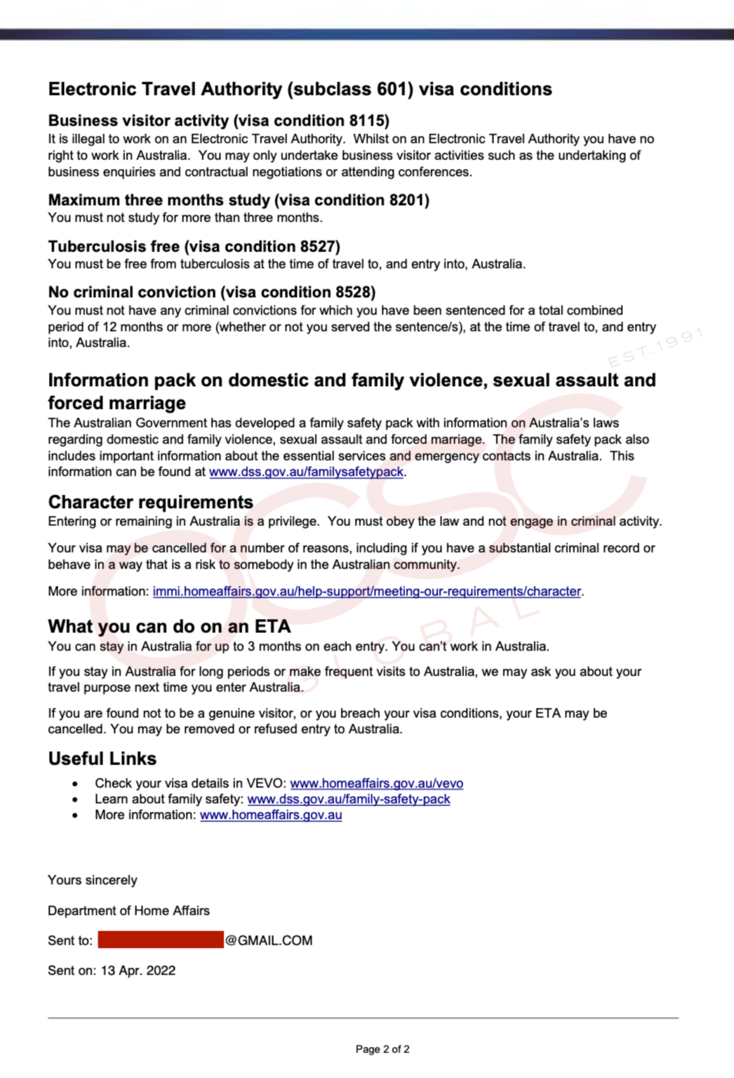 Approval For Australia Electronic Travel Authority ETA Subclass 601   26 2 1046x1536 