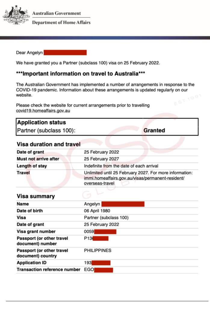 Approval for Australia Partner Visa Subclass 100 | OCSC Global