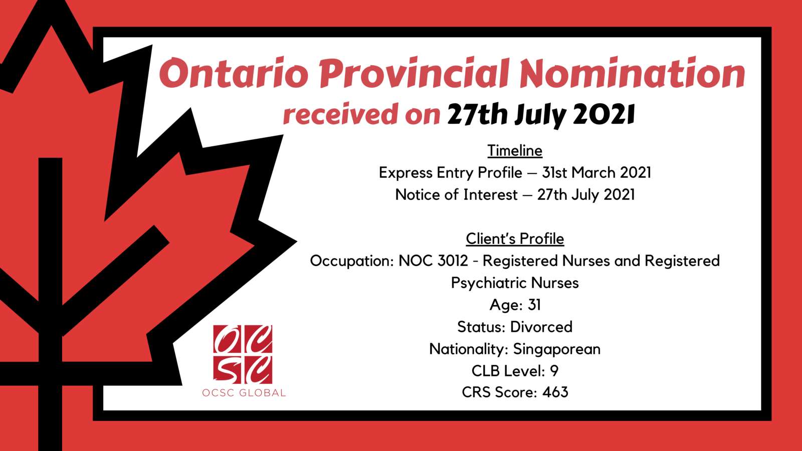 New Provincial Nomination from Ontario