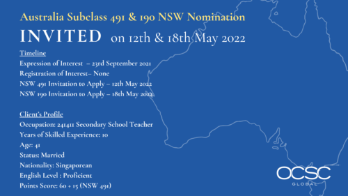 Invitation to Apply for NSW Nomination Subclass 491 & 190 12th and 18th May