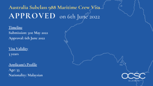 Approval for Australia Maritime Crew Visa Subclass 988 6th June