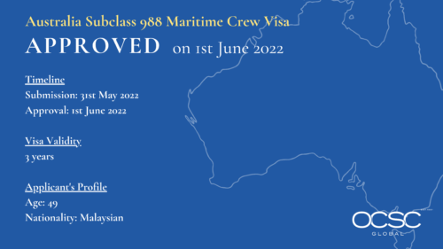Approval for Australia Maritime Crew Visa Subclass 988