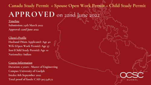 Approved for Canada Study Permit + Spouse Open Work Permit + Child Study Permit