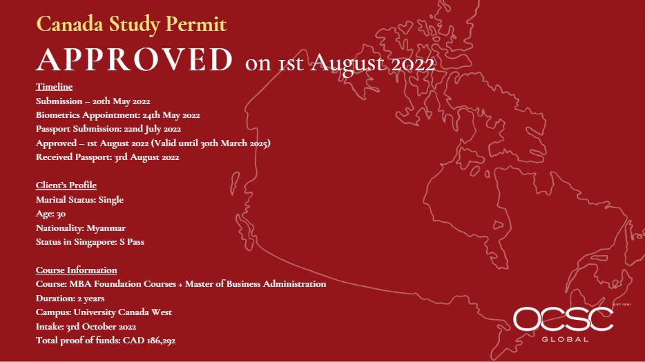 Approval for Canada Study Permit 1st Aug