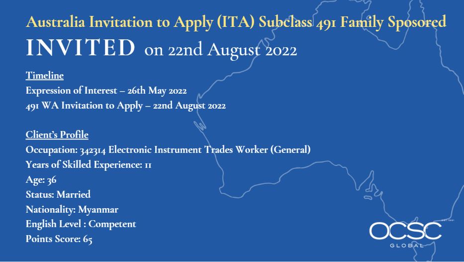 Invitation to Apply from Western Australia under Subclass 491 Family Sponsored