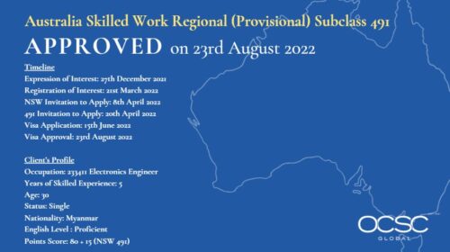 Approval for Australia Skilled Work Regional (Provisional) Subclass 491 23rd Aug