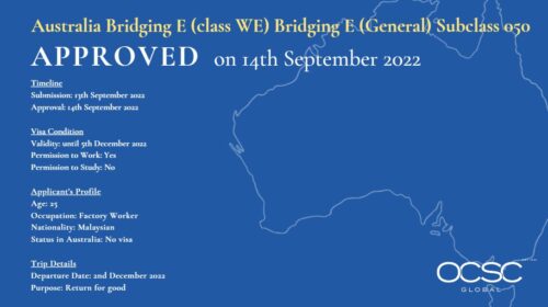 Approval for Australia Bridging E (Class WE) Bridging E (General) Subclass 050