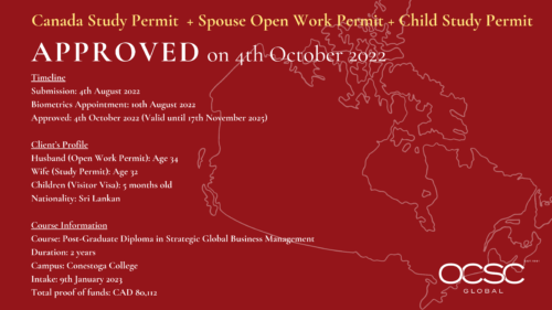 Canada Study Permit + Spouse Open Work Permit + Child Study Permit