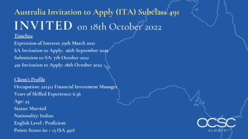 Australia Invitation To Apply (ITA) sublass 491