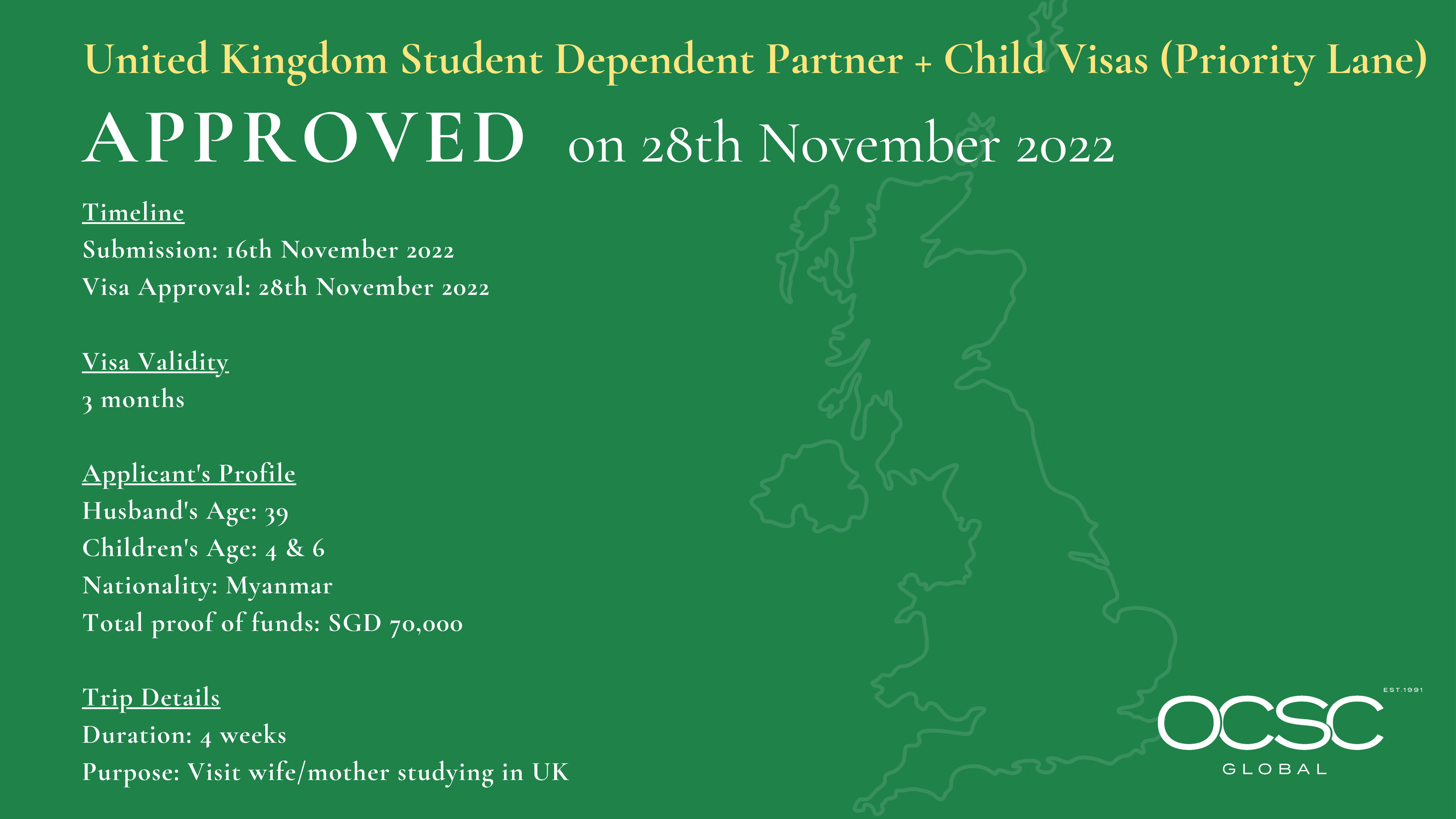 Approval for United Kingdom Student Dependent Partner + Child Visas (Priority Lane)