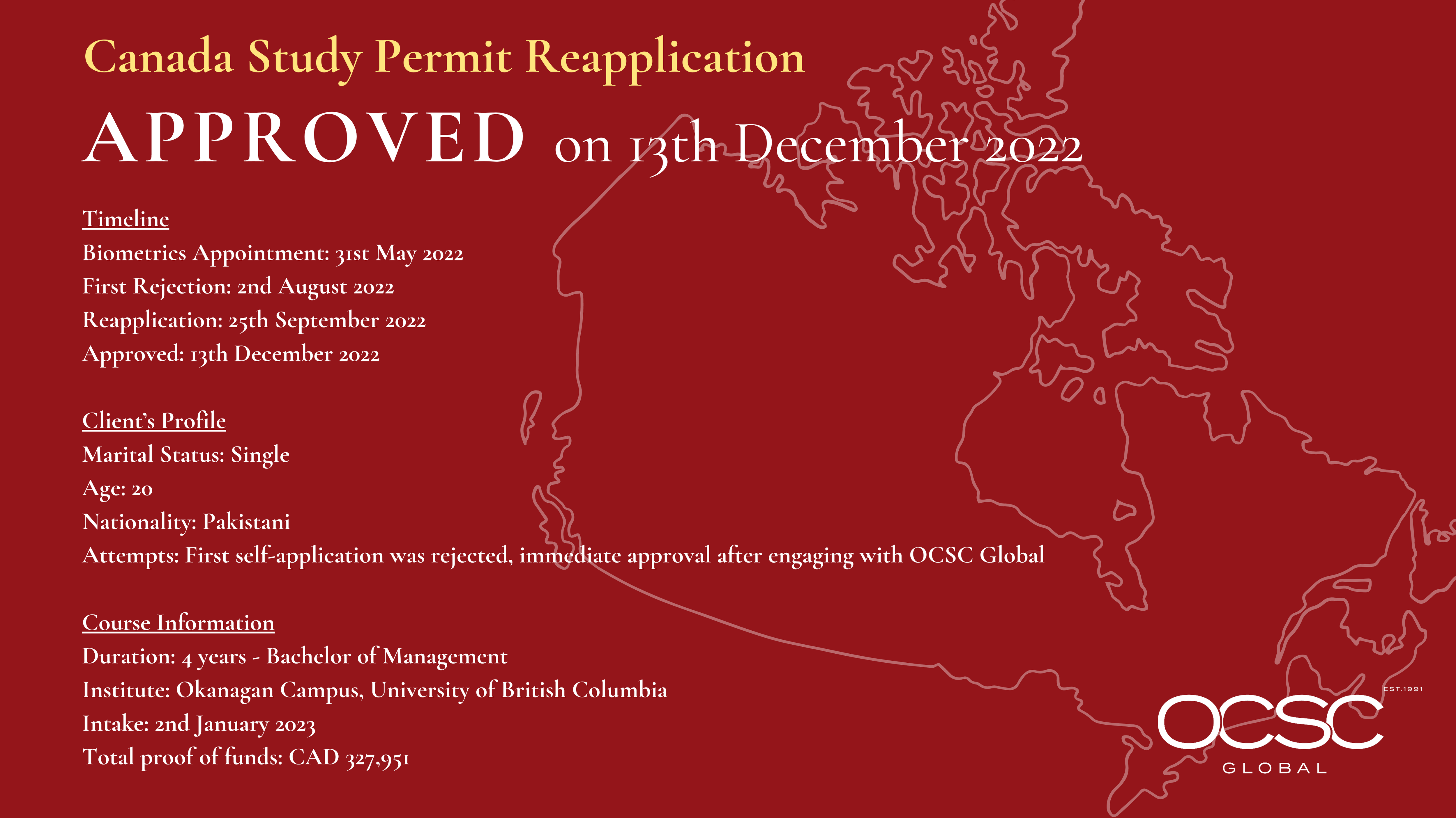 Canada Study Permit Reapplication Approved 13-Dec