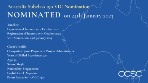 Australia Victoria Nomination for Skilled Nominated Visa Subclass 190