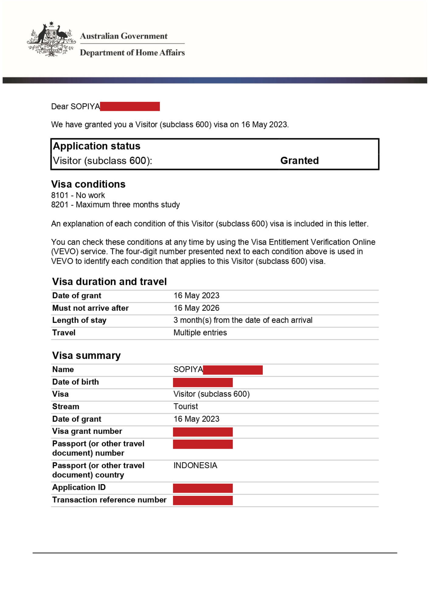 Australia Subclass 600 Visitor Visa for Domestic Helper - Sopiya | OCSC ...